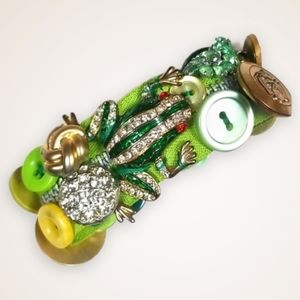 Repurposed Zipper Vintage Button Jewelry Bracelet